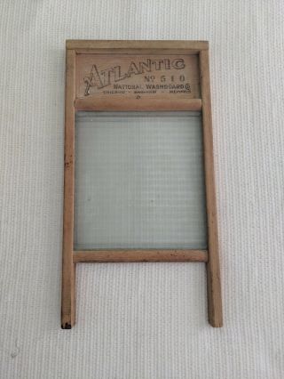 Vintage Antique Washboard.  Wood And Ribbed Glass.  Atlantic No 510 National