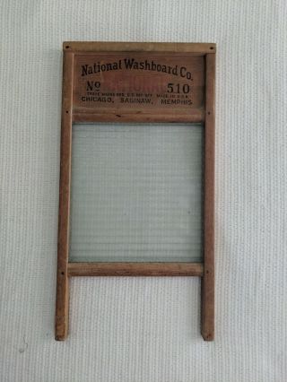 Vintage Antique Washboard.  Wood and Ribbed Glass.  Atlantic No 510 National 2