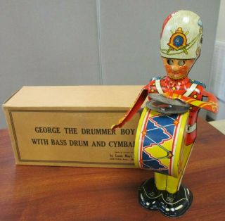 Vintage Marx Tin Litho Wind Up George The Drummer Boy With Box