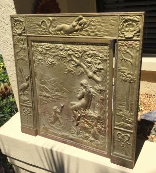 Antique Art Deco Fireplace Cover & Frame W Nudes & Mermaids / Highly Detailed