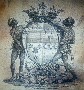 18th Century Black Male African Coat Of Arms Copper Engraving Printing Plate