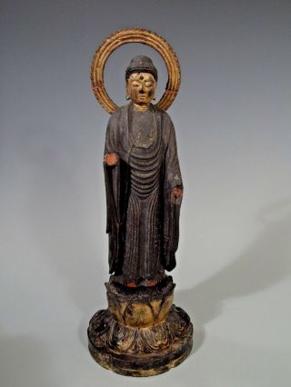 Japan Japanese Carved Gilt Wood Figure Of The Buddha W/ Aureole Ca.  19 - 20th C