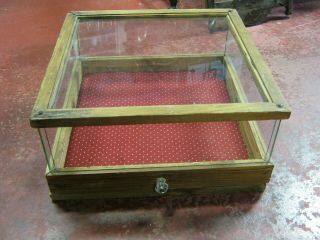 Vintage Country Store Wooden Counter Top General Display Case Glass Cabinet