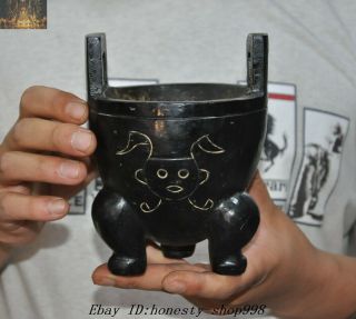 6 " Chinese Hongshan Culture Old Jade Carving People Face Pattern Tank Jug Jar