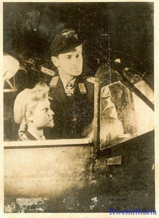 Press Photo: Rare Hanna Reitsch W/ Luftwaffe Knights Cross Winner In Fighter