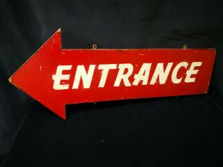 Vintage Double Sided Entrance Arrow Sign - Red & White - 72cm X 30cm