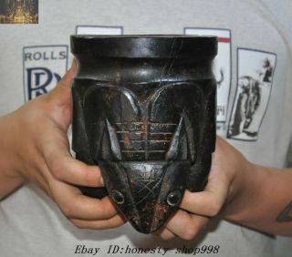 6 " Chinese Hongshan Culture Old Jade Carving 3 Beast Head Foot Tank Jug Jar