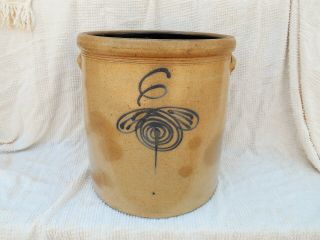 Antique 6 Gallon Salt Glaze Cobalt Bee Sting Crock In Great Cond See Pictures
