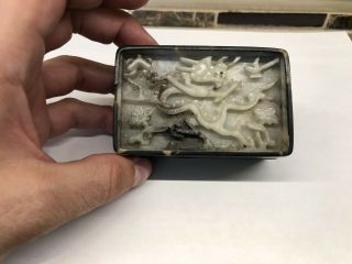 Antique Chinese Qing Dynasty White Jade Dragon Faux Tortoiseshell Powder Box