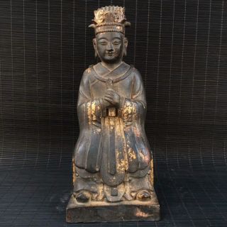 10 " China Old Antique Bronze Gilt Handmade Local God Of The Land Buddha Statue