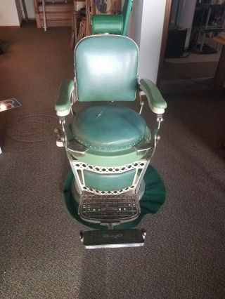 Vintage 1920s Emil J.  Paidar Barber Chair,  Green,  Seat Torn