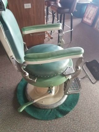 Vintage 1920s Emil J.  Paidar Barber Chair,  green,  seat torn 4