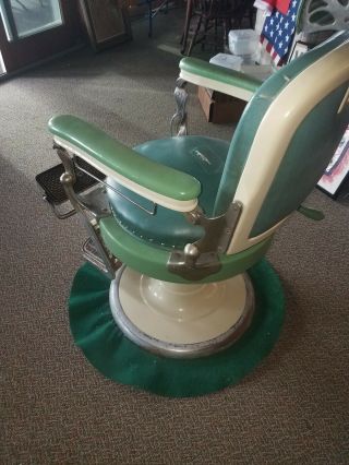 Vintage 1920s Emil J.  Paidar Barber Chair,  green,  seat torn 6