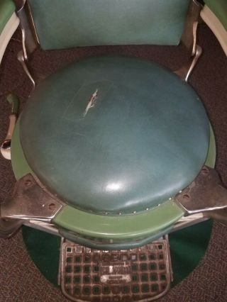 Vintage 1920s Emil J.  Paidar Barber Chair,  green,  seat torn 8