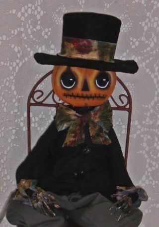Primitive Folk Art Pumpkin Boy Doll Ooak Fall Halloween By Maddys Treasures