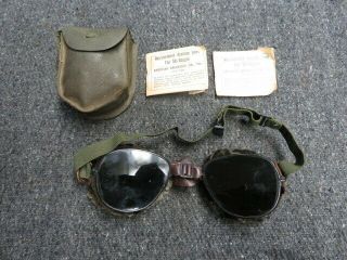 Korean War Us Army Mountain Troops Ski Goggles W/ 1951 Dated Pouch & Spare Lense