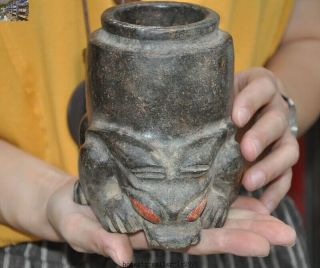 Rare Hongshan Culture Old Jade Inlay Red Coral Ox Beast Goblet Wineglass Cup