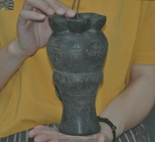 Rare Chinese Hongshan Culture Old Jade Stone (black Magnet) Goblet Wineglass Cup