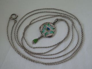 Antique Art Nouveau James Fenton Silver & Enamel Pendant Necklace