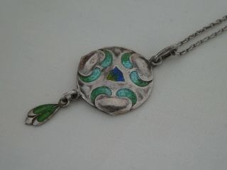 Antique Art Nouveau JAMES FENTON Silver & Enamel Pendant Necklace 3