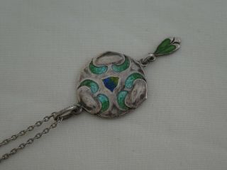 Antique Art Nouveau JAMES FENTON Silver & Enamel Pendant Necklace 5