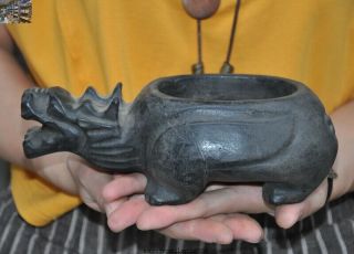 Rare Chinese Hongshan Culture Old Jade Dragon Turtle Beast Goblet Wineglass Cup