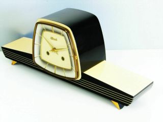 A Dream In Black Later Art Deco Hermle Chiming Mantel Clock From 50´s