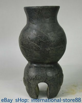 8 " Old China Hongshan Culture Old Jade Dynasty Carving Word Bottle Tank Jar S11