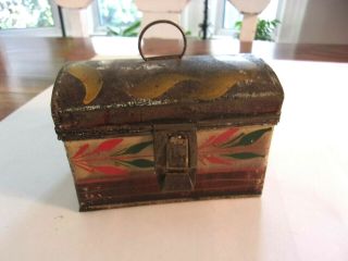 Antique Small Tin Tole Ware Ditty Box