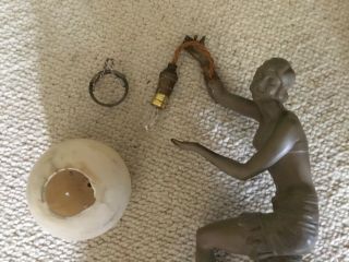 Art Deco Spelter Lady Figure Lamp & Alabaster Globe Shade 10