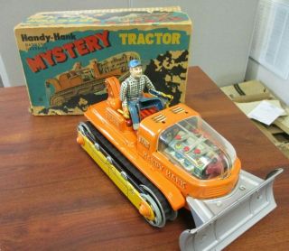 Vintage Handy Hank Battery Operated Tin Litho Mystery Tractor Made In Japan Tn