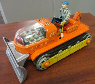 VINTAGE HANDY HANK BATTERY OPERATED TIN LITHO MYSTERY TRACTOR MADE IN JAPAN TN 5