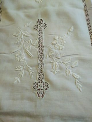 Gorgeous Finely Done Italian Needle Lace / Embroidered Linen Sheet 124 