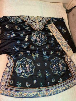Incredible Antique Chinese Japanese Asian Silk Embroidered Robe Textile Kimono 10