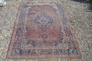 Antique Royal Persian Rug 6.  3ft Floral Rose Decorated Aged C.  1900 