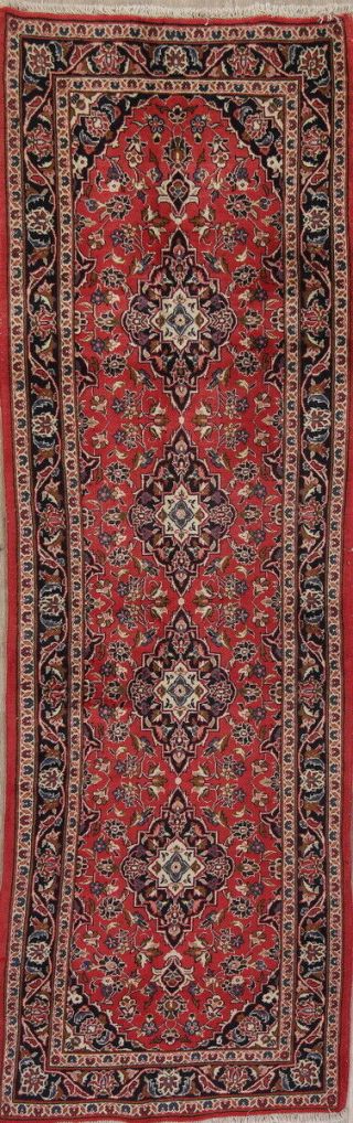 Hand - Knotted Floral Red Kashaan Persian Oriental Runner Rug Wool 3 