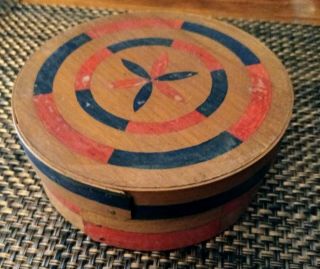 Antq/vtg Hand Stencil Painted Shaker Style Wooden Pantry Box,  5 3/4 " X 2 1/8 " Ec