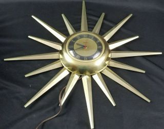 Vintage Mid Century Retro United Sunburst Starburst Gold Wall Clock - Atomic