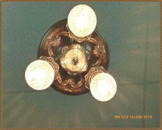Antique Vintage Brass Art Deco Ceiling Light Fixture Chandelier Flush Mount Wow