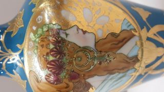 Antique Alphonse Mucha Gebr.  Heubach Vase Art Nouveau Gold Overlay Flapper 3