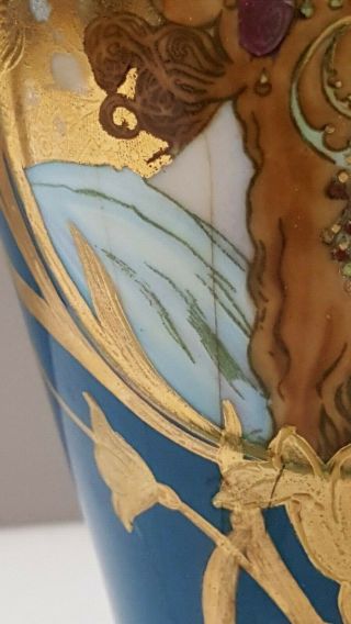 Antique Alphonse Mucha Gebr.  Heubach Vase Art Nouveau Gold Overlay Flapper 4