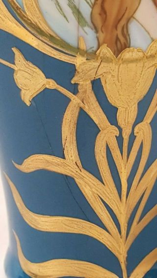 Antique Alphonse Mucha Gebr.  Heubach Vase Art Nouveau Gold Overlay Flapper 6