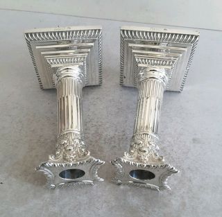 QUALITY PAIR VICTORIAN ANT.  SOLID SILVER CANDLESTICKS.  HT.  15.  7CMS.  LON.  1895. 7