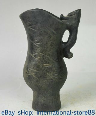 8.  4 " China Hongshan Culture Old Jade Dynasty Carving Oracle Dragon Cup Tank Jar