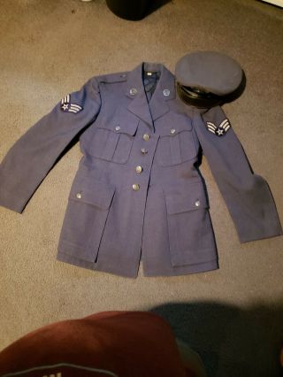 Vintage Korean War Us Air Force Senior Airman Jacket Coat Uniform & Hat Sz 38s
