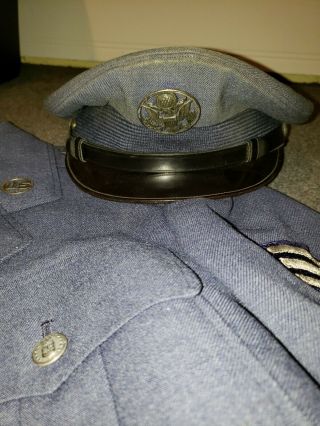 Vintage Korean War US Air Force senior airman Jacket Coat Uniform & hat Sz 38s 3