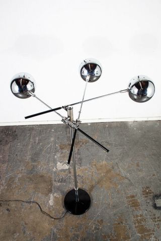 Mid century Modern Floor Lamp Chrome Orbiter Sonneman 3 Light Lightolier Arm Mcm 11