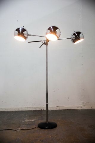 Mid century Modern Floor Lamp Chrome Orbiter Sonneman 3 Light Lightolier Arm Mcm 12