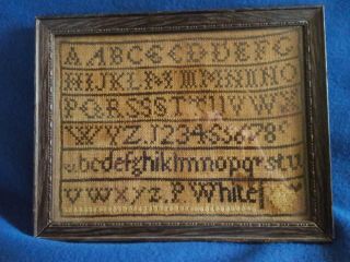 Small Antique Framed 1740 Sampler Signed P.  White