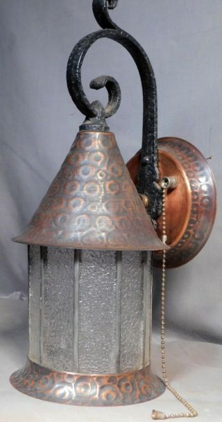 Vintage Mission Arts Crafts Tudor Gothic Copper Porch Light Sconce Exterior Wall 2